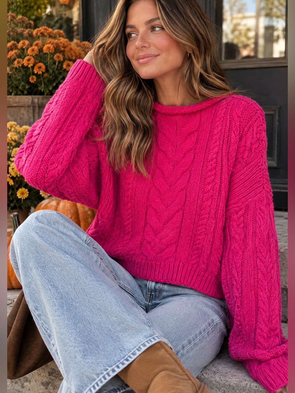 Pilcro Anthropologie Cable Knit Cropped Chunky Sweater M Oversized Boat Neck